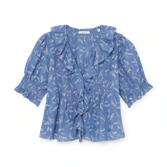 DOEN Blue Bluebell Ballad Floral Henri Top Cotton Blouse Size X-Small - Picture 4 of 16